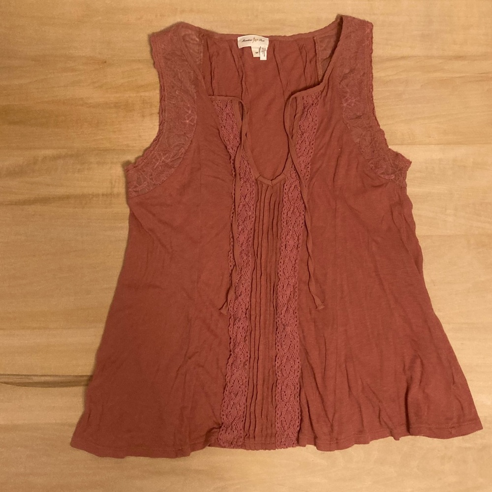 Anthropologie Dusky Pink Tank w/ Lace Detail